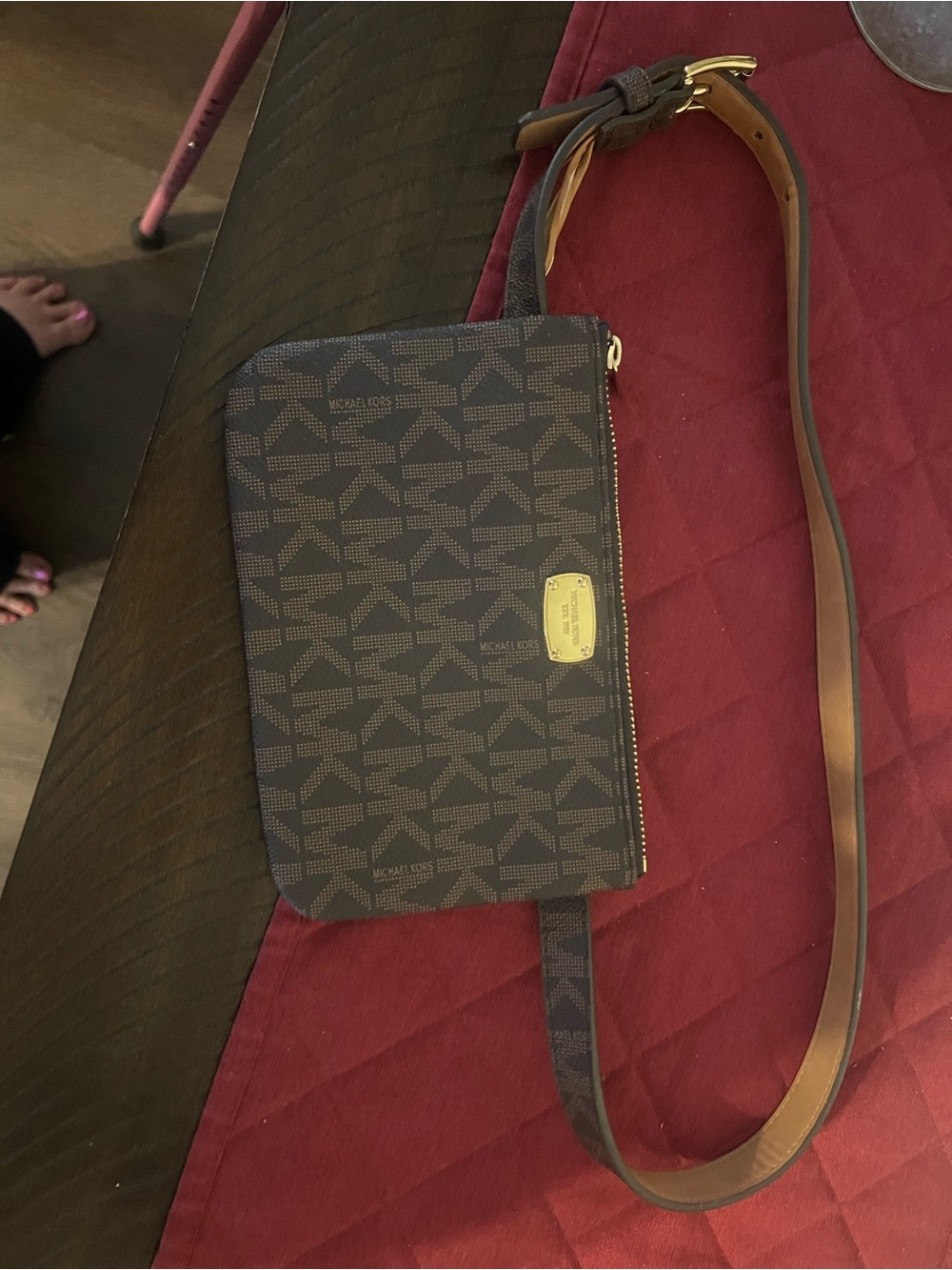 Michael Kors Brown and Black Signature Crossbody Wristlet